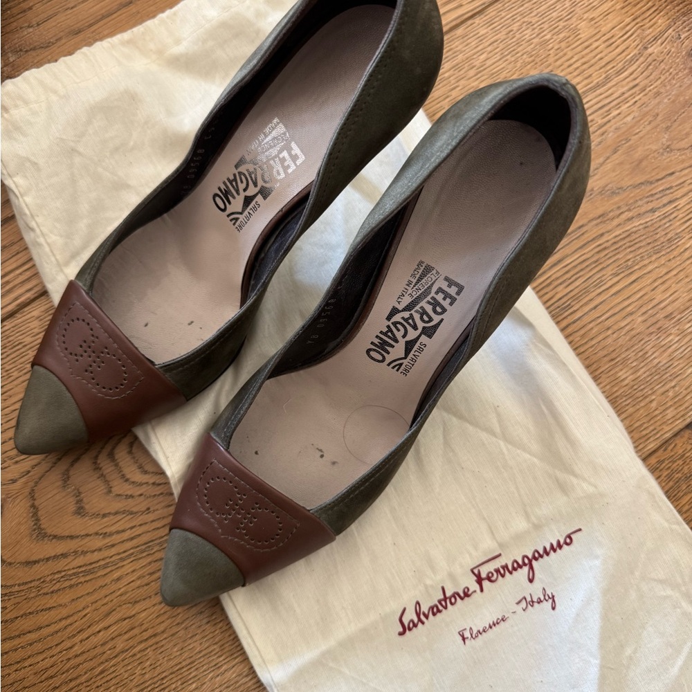 Salvatore Ferragamo Brown and Green Heels